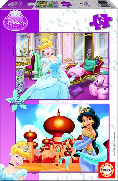 EDU15292 - 2 Puzzles 48 Pièces Princesse DISNEY - Cendrillon et Jasmine - 1