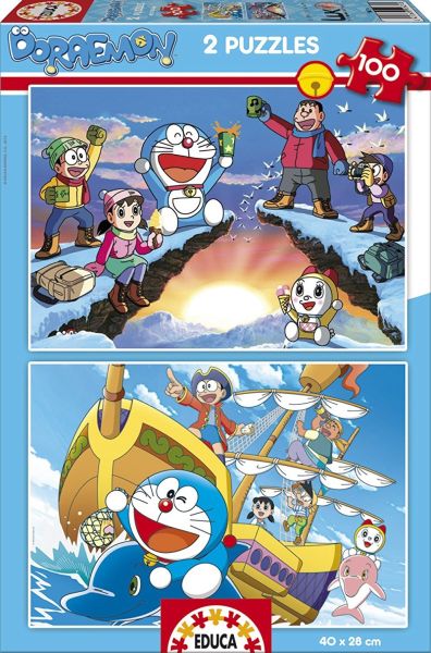 EDU15634 - 2 Puzzles 100 pièces DORAEMON 40 x 28 cm - 1