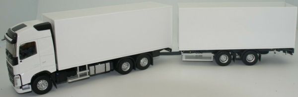 ELI116657 - VOLVO FH4 500 6x2 porteur caisse rigide blanc et remorque 2 essieux - 1