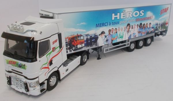 ELI116789 - RENAULT T520 High 4x2 et remorque frigo transports STAF spéciale Héros - 1