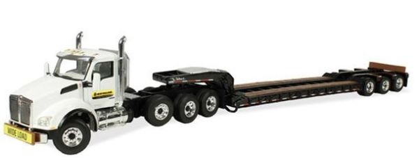 FIGE503290 - KENWORTH T880 Blanc avec Porte engins surbaissé 3 Essieux Noir NEW HOLLAND - 1