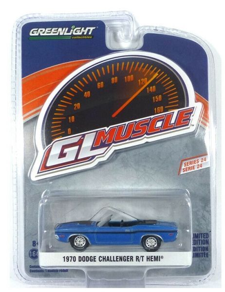 GREEN13290-B - DODGE Challenger R/T Hemi 1970 cabriolet ouvert bleu Série GL Muscle vendu sous blister - 1