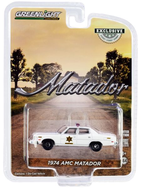 GREEN30177 - AMC Matador 1974 police Hazard County Sheriff blanche vendue sous blister - 1