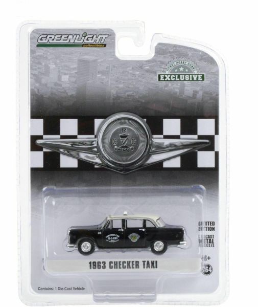 GREEN30207 - CHECKER MOTORS MARATHON A11 1963 taxi noir toit blanc vendue sous blister - 1