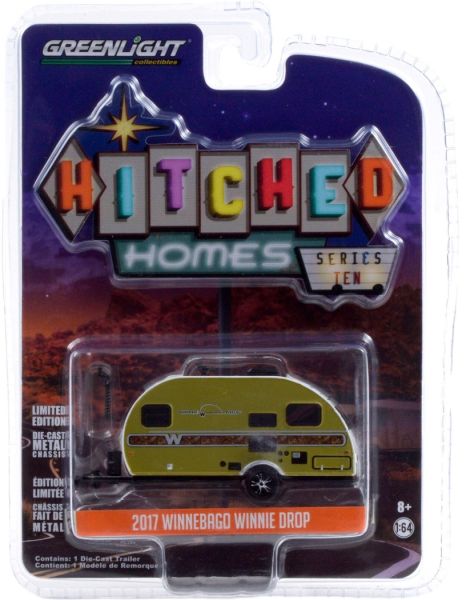 GREEN34100-C - Caravane WINNEBAGO Winnie Drop 2017 1 essieu verte et blanche série Hitched Homes vendue sous blister - 1