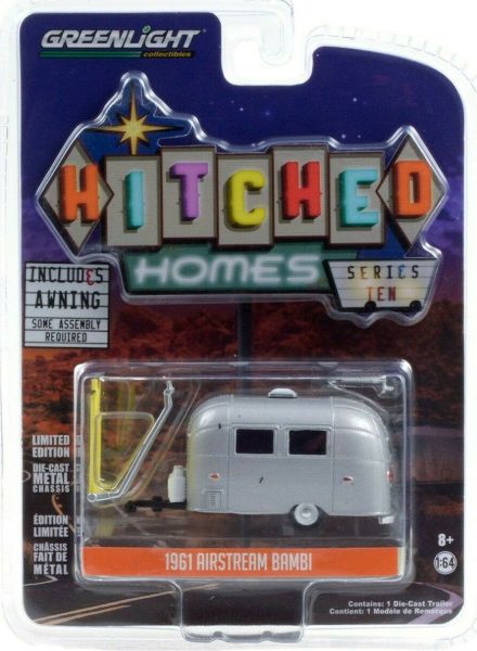 GREEN34100-D - Caravane AIRSTREAM Bambi 1 essieu 1961 grise avec haut-vent jaune série Hitched Homes vendue sous blister - 1