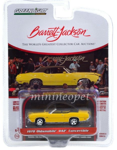 GREEN37220-C - OLDSMOBILE 442 cabriolet ouvert 1970 jaune Barrett Jackson vendue sous blister - 1