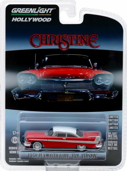 GREEN44840-B - PLYMOUTH Fury 1958 rouge toit blanc version mallefique vitres noires du film Christine vendue sous blister - 1