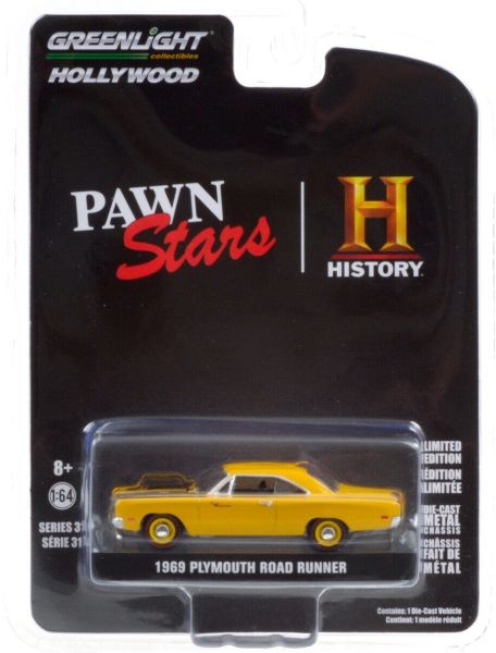 GREEN44910-D - PLYMOUTH Road Runner 1969 jaune Pawn Stars History vendue sous blister - 1
