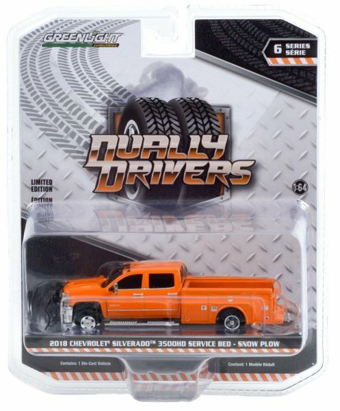 GREEN46060-B - CHEVROLET Silverado 3500HD pick-up double cabine 2018 chasse neige orange Série Dually Drivers vendue sous blister - 1