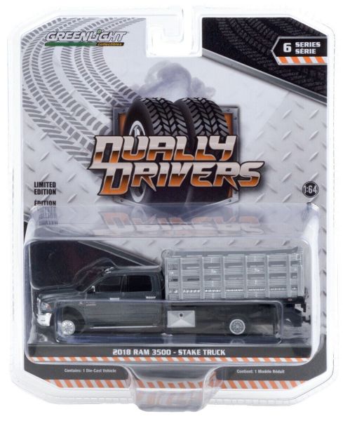 GREEN46060-E - DODGE Ram 3500 double cabine 2018 plateau bétaillère gris métallisé Série Dually Drivers vendu sous blister - 1