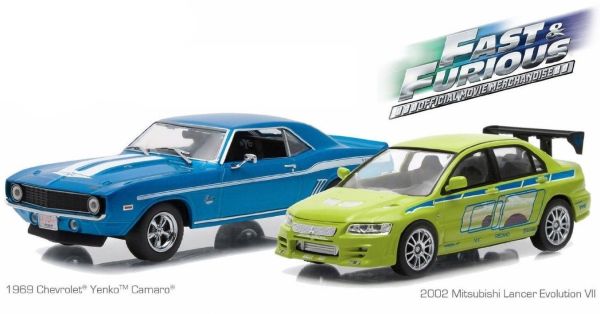 GREEN86253 - Ensemble Fast And Furious avec CHEVROLET Yenko Camaro 1969 bleue et MITSUBISHI Lancer EvolutionVII 2002 verte - 1