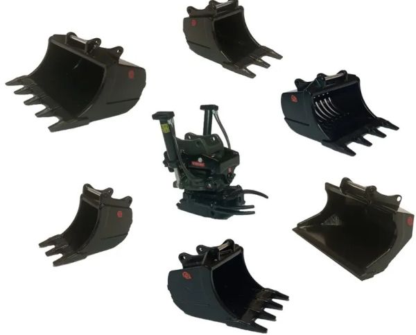 GF108-SET2 - Ensemble OILQUICK Tiltrotateur OQTR-33 avec grappin et différents godets pour pelle de 24 à 33 Tonnes - 1