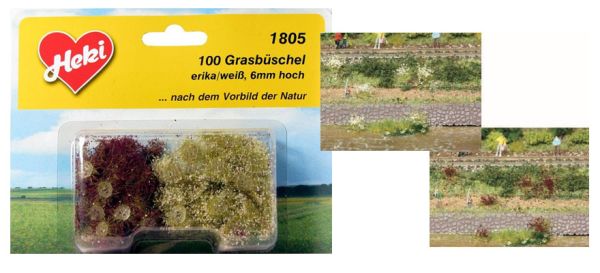 HEK1805 - Ensemble de 10 touffes d'herbes fleuries blancs et lilas 6mm - 1