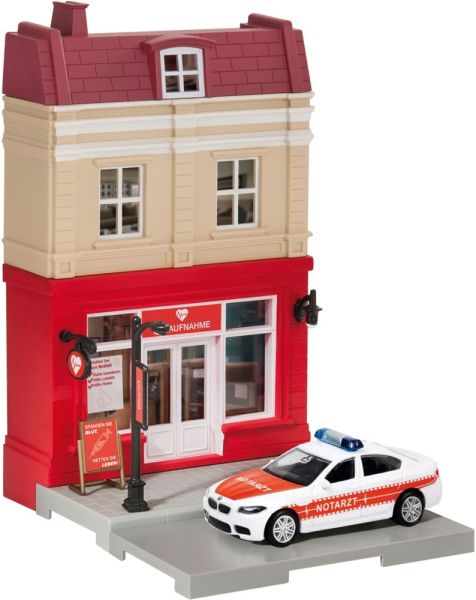 HER800044 - Ensemble avec façade de mini hopital et BMW M5 d'urgence - 1