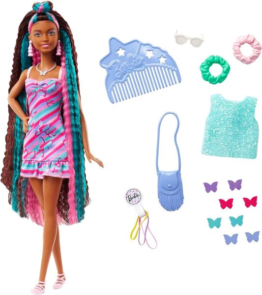 MATHCM91 - Barbie Totally Hair- Cheveux fantaisie avec accessoires et papillons - 1