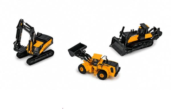 HYU18-1009 - Set de 3 engins de Chantier - Pelle HYUNDAI HX520AL - Chargeuse HYUNDAI HL980A et Bulldozer - 1