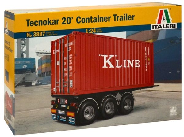 ITA3887 - Remorque porte container TECNOKAR 3 essieux avec container 20 pieds Kline maquette à monter et à peindre - 1