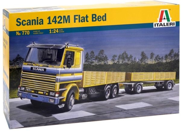 ITA770 - SCANIA 142M porteur plateau 4x2 avec remorque 2 essieux plateau maquette à monter et à peindre - 1