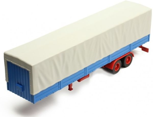 IXOTRL001 - Remorque 2 essieux bachée à ridelles grise et bleue chassis rouge - 1