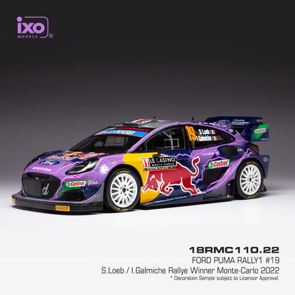IXO18RMC110.22 - FORD PUMA RALLY 1 #19 LOEB/GALMICHE WRC2 RALLYE MONTE CARLO 2022 violet - 1