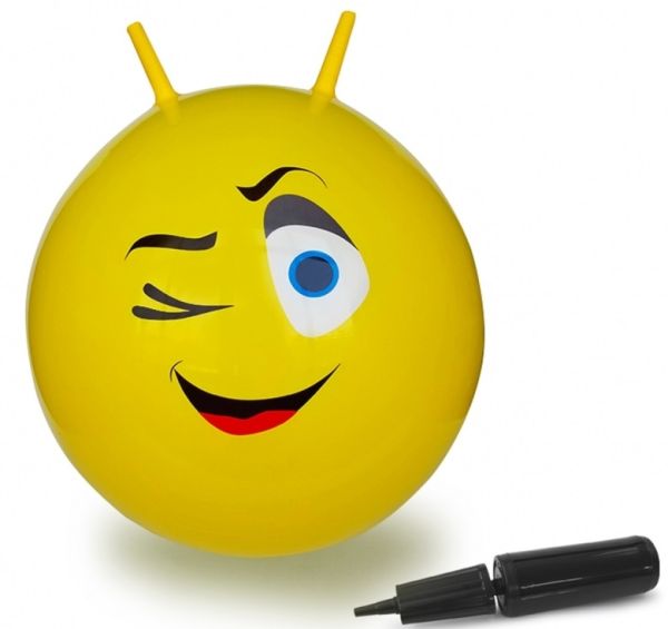 JAM460459 - Balle rebondissante Smiley clin d’œil jaune avec pompe - 1