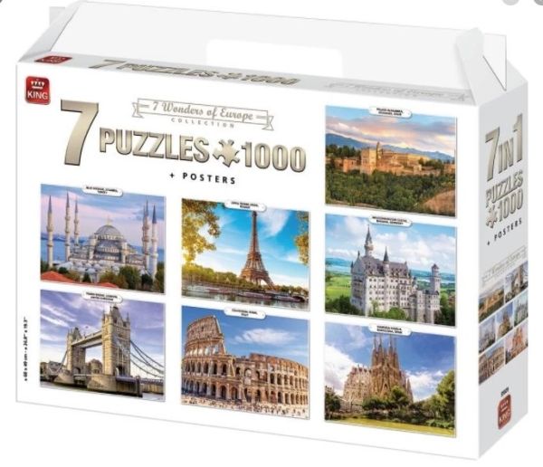 KING55929 - Puzzle 7x1000 Pièces Les merveilles d'Europe - 1