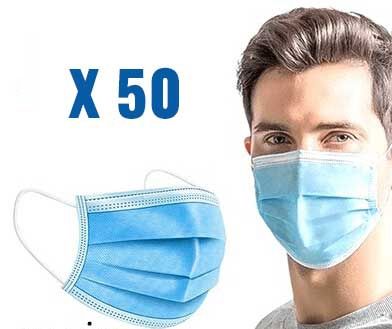MASK501 - Lot de 50 Masques Chirurgicaux - 3 plis - Normes CE EN14683 - 1