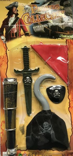LPE50242B - Kit de pirate avec une longue vue , un crochet , un cache œil , un poignard et un bandeau - 1
