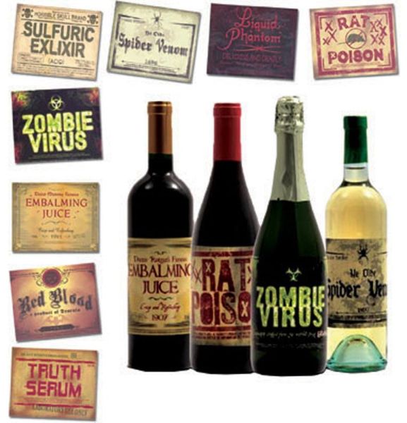 LPE74527 - Lot de 8 autocollants d'horreur pour bouteilles - 1