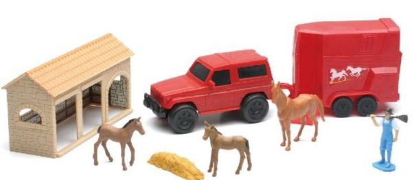 NEW04005C - Coffret de la ferme avec un personnage ,un 4x4 , un van , des chevaux et accessoires - 1