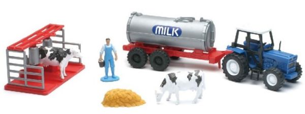 NEW04005B - Coffret de la ferme avec un personnage , un Tracteur , une citerne , des vaches et accessoires - 1
