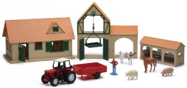 NEW04025 - Coffret de la ferme maison , tracteur avec remorque , animaux et accessoires - 1