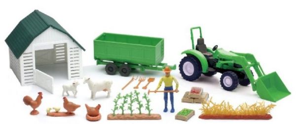 NEW04065B - Coffret de la ferme avec animaux tracteur vert et remorque fermier et bâtiment - 1
