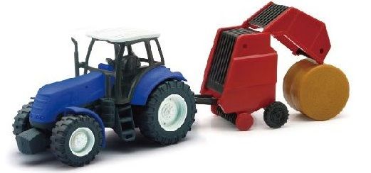 NEW05685B - Tracteur bleu avec presse à balle ronde - 1