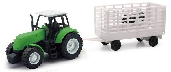 NEW05685D - Tracteur vert avec bétaillère et 1 vache - 1