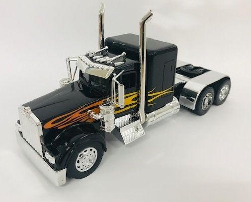 NEW10641N - KENWORTH 6x4 Noire avec Flamme Orange - SANS BOÎTE - 1