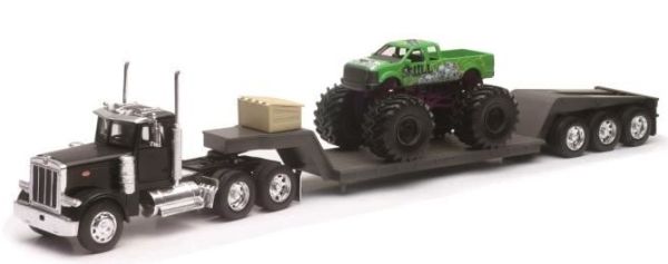 NEW11273 - PETERBILT 379 avec porte engins 3 essieux et monster truck vert - 1