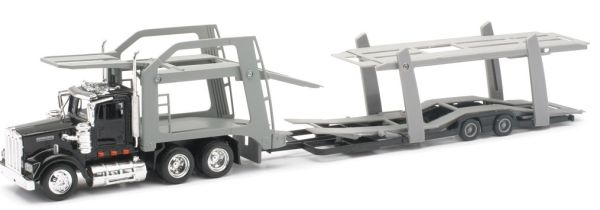 NEW15553B - KENWORTH W900 6x4 noir avec porte voitures gris - 1