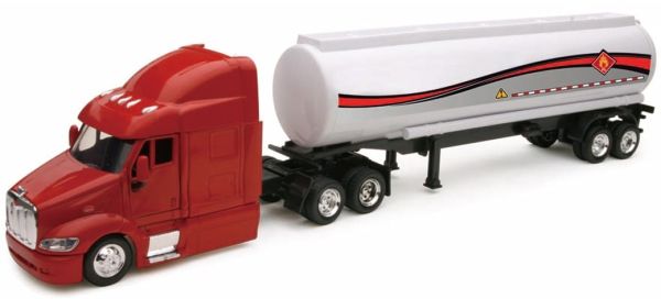 NEW15553C - PETERBILT Model 387 6x4 rouge avec semi citerne 2 essieux blanche - 1