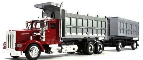 NEW15553D - KENWORTH W900 6x4 rouge porteur benne grise avec remorque benne 2 essieux - 1