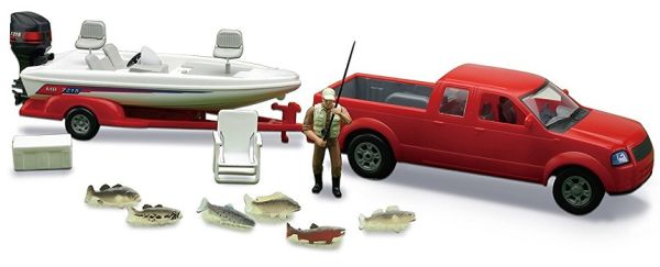 NEW37135A - Pick-up rouge avec remorque porte bateau personnage et accessoires - 1
