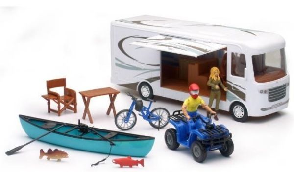 NEW37365 - Coffret camping car quad et canoë avec personnage et accessoires de camping - 1