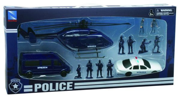 NEW63345 - Coffret de police avec hélicoptère voitures et personnages échelle aléatoire - 1