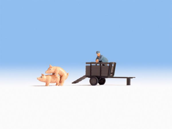 NOC16656 - Remorque de transport pour cochons avec 2 cochons et le fermier - 1