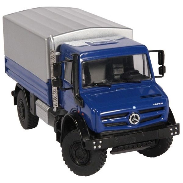 NZG9111/20 - MERCEDES BENZ UNIMOG U5000 bleu porteur plateau bâché - 1