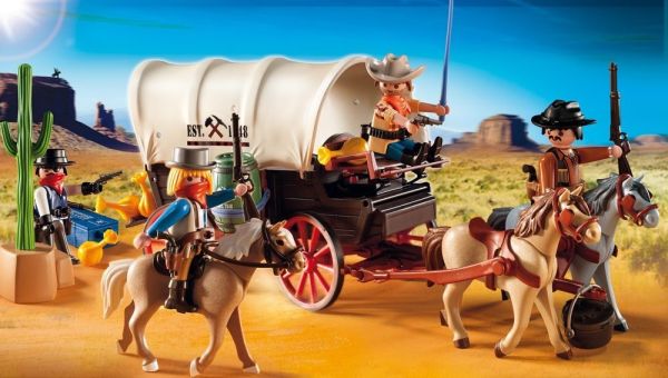 PLAY5248 - Chariot avec Cow-Boys - 82 Pièces - 1