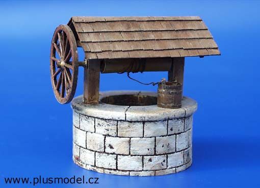 PLS016 - Puit miniature de diamètre 5,5 cm et 3cm de haut avec toiture hauteur total de l'ensemble 7,5 cm maquette à construire et à peindre - 1