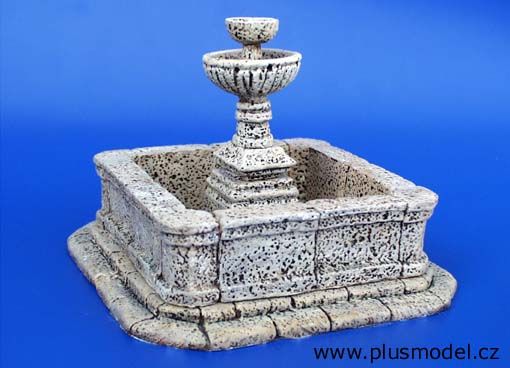 PLS095 - Fontaine publique miniature en plâtre à assembler et à peindre dimensions au sol 14 x 12 cm hauteur fontaine 12cm - 1