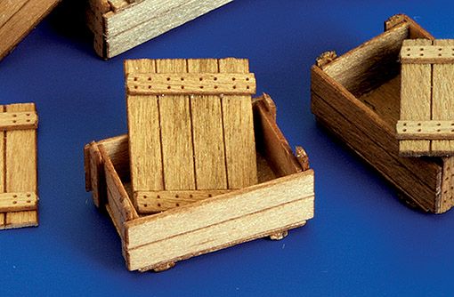 PLS260 - 6 caisses en bois miniatures à assembler et à peindre dimensions 1,5 x 1 x 0.7 cm - 1